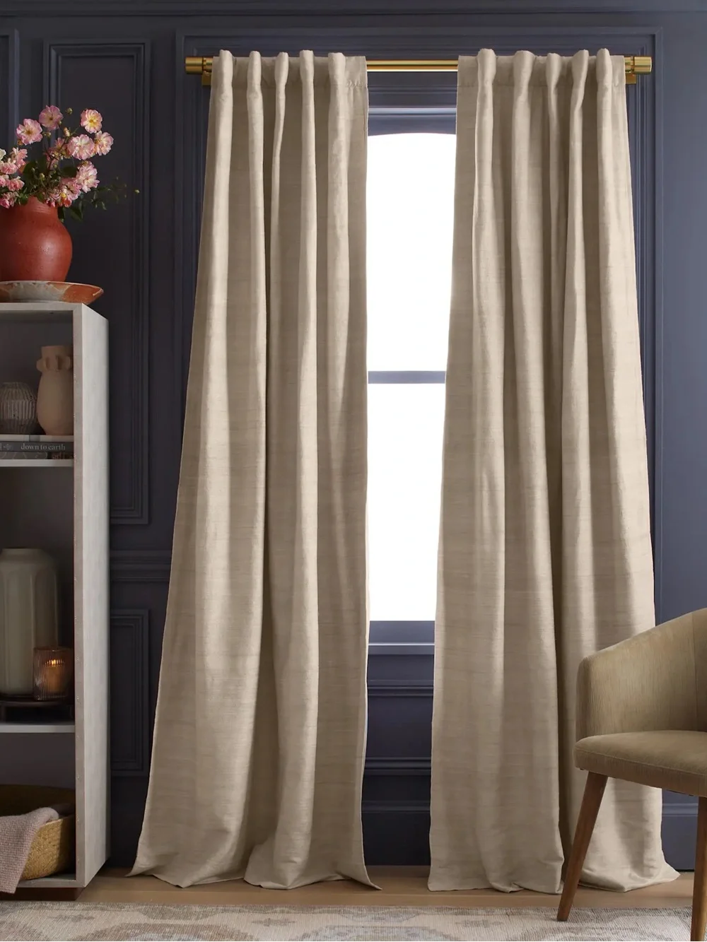 NWT QUINCE Set Of 2 48x96 Raw Silk Blackout Curtains Sand 9074